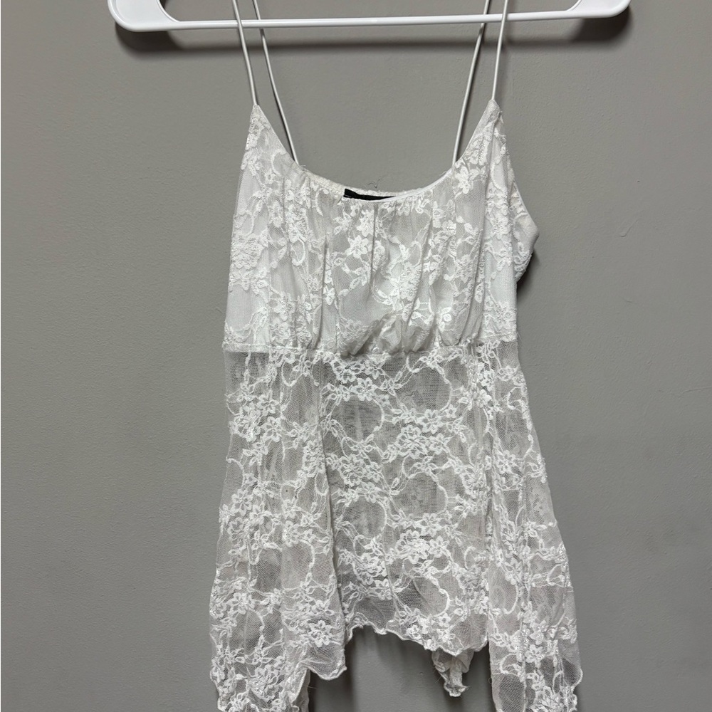 Cream Asymmetrical Lace Camisole Sleeveless Top